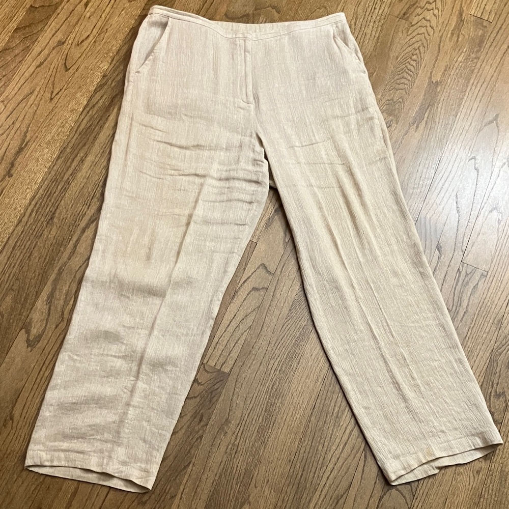 Eileen Fisher Linen-Cotton Blend Pants Beige Loose Fit Coastal Beach Relaxed